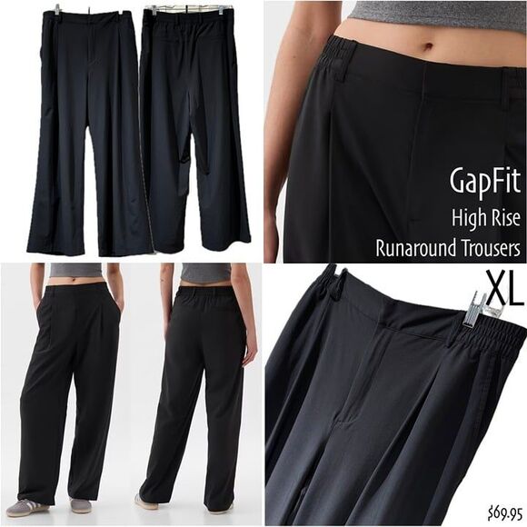 Gap GapFit Black High Rise Runaround Wide Leg Trousers Lightweight Elastic Waist - Picture 1 of 12